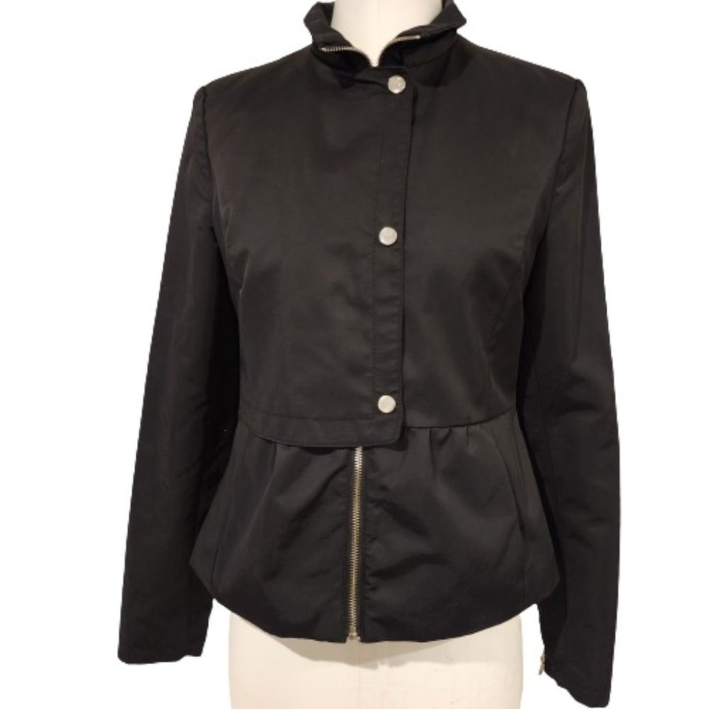 Zara Trufalac Nylon Full Zip Peplum Waist Jacket Size Medium